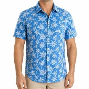 Denim & Flower‎ Ricky Singh Hawaiian Aloha Shirt Small Palms Blue Gray